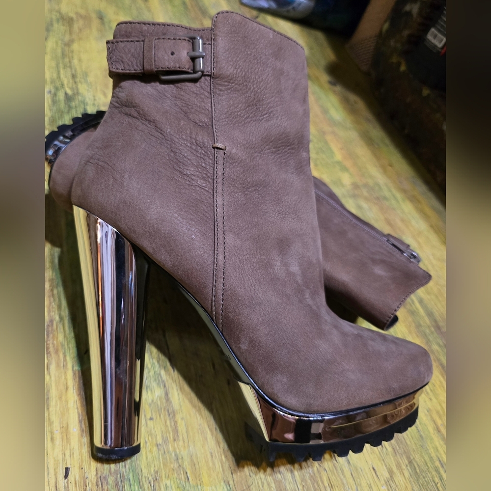 High Heeled 5' Suede Ankle Boots with Silver Heel
